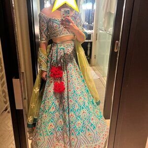 Stunning Silk Teal Lehenga Set by Shyam Narayan Prasad